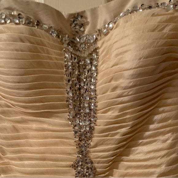 Champagne strapless formal dress with jeweled detail - Picture 5 of 15